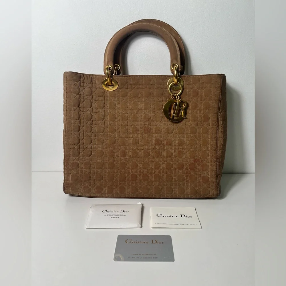 Christian Dior Vintage Lady Dior Large Nylon Cannage Top Handle Bag Purse Tote